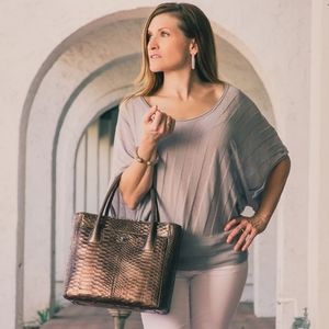 BeBe Gray Striped Shimmer Batwing Blouse M